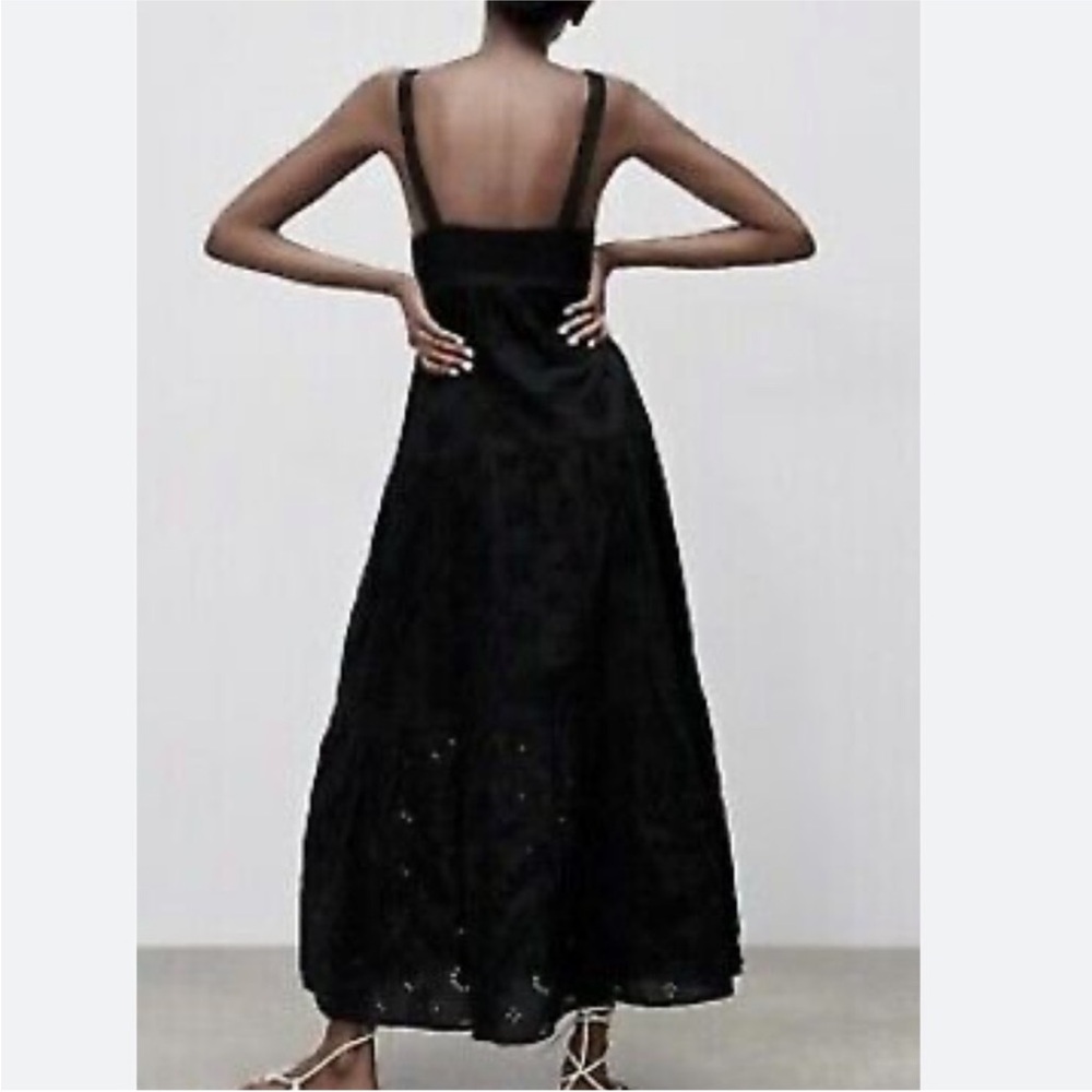 Zara Black Openwork Eyelet Embroidery Dress Size Medium - Picture 3 of 15
